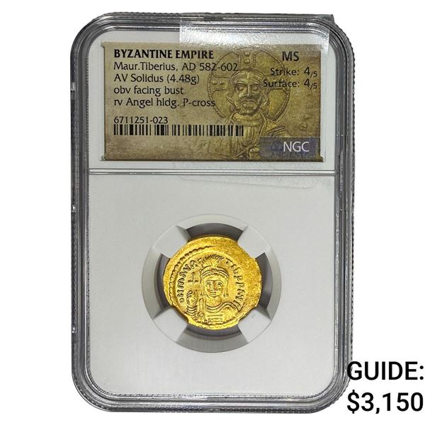 Byzantine Maur. Tiberius AD 582-602 Gold Solidus 4.48g NGC