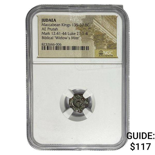 Judaea Maccabean Kings 135-37 BC WIdow's Mite NGC
