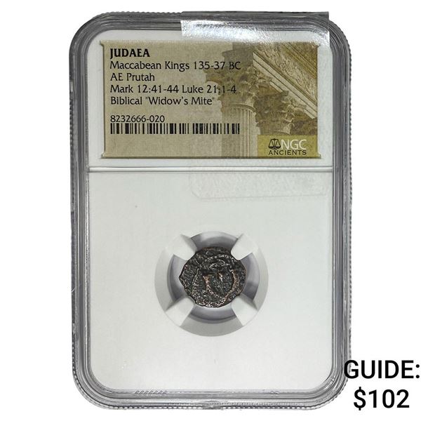 Judaea Maccabean Kings 135-37 BC WIdow's Mite NGC
