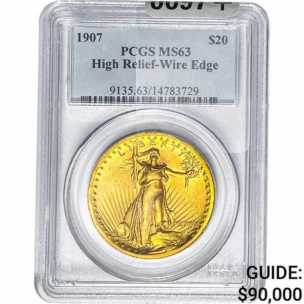 1907 $20 Gold Double Eagle PCGS MS63 HR Wire Edge