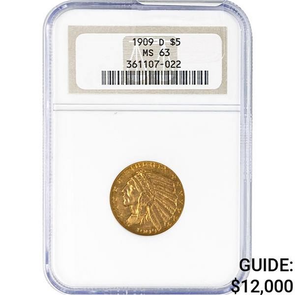 1909-D $5 Gold Half Eagle NGC MS63
