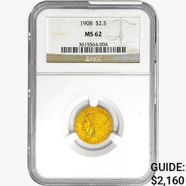 1908 $2.50 Gold Quarter Eagle NGC MS62