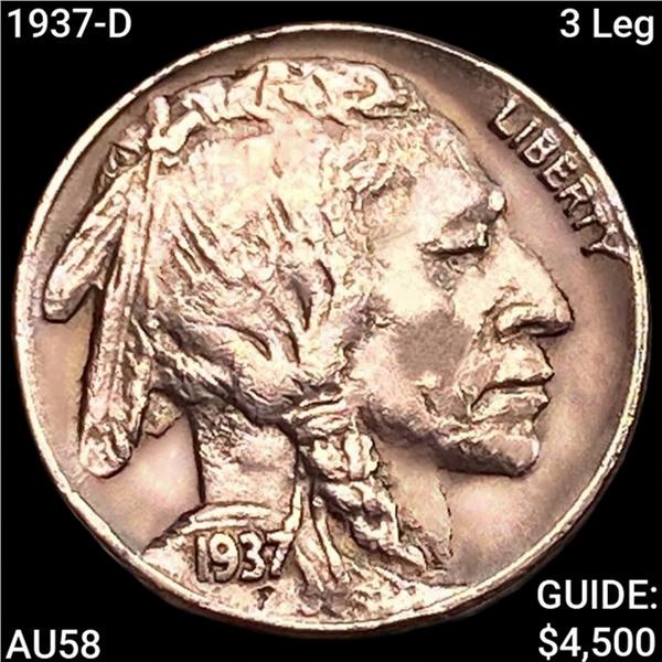 1937-D 3 Leg Buffalo Nickel CHOICE AU