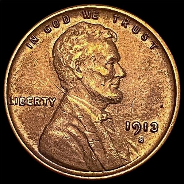 1913-S Lincoln Wheat Cent CHOICE AU
