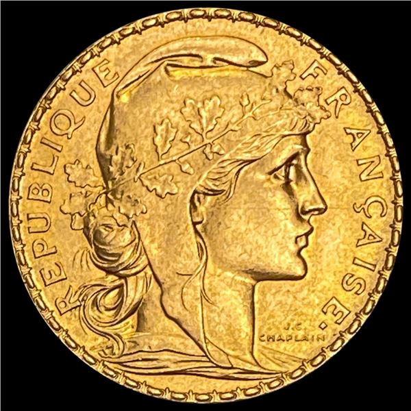 1911 French 20 Francs Rooster Gold .1867oz AGW Coin GEM BU