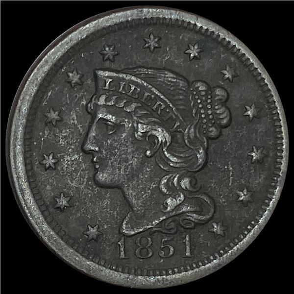 1851 Braided Hair Large Cent LIGHTLY CIRCULATED