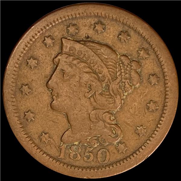 1850 Braided Hair Large Cent LIGHTLY CIRCULATED