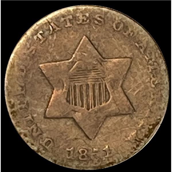 1851 Silver Three Cent LIGHTLY CIRCULATED