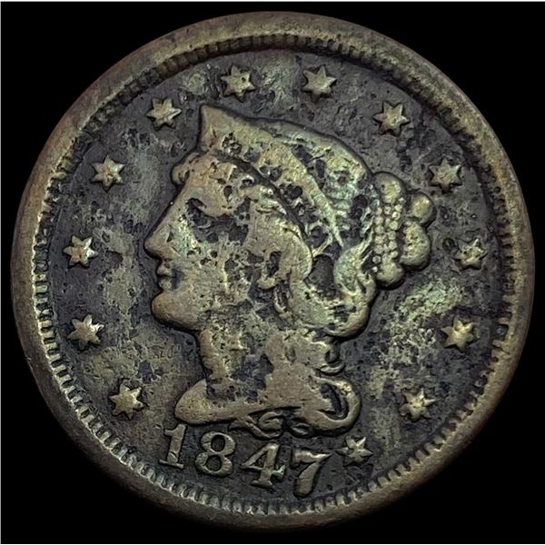 1847 Braided Hair Large Cent NICELY CIRCULATED