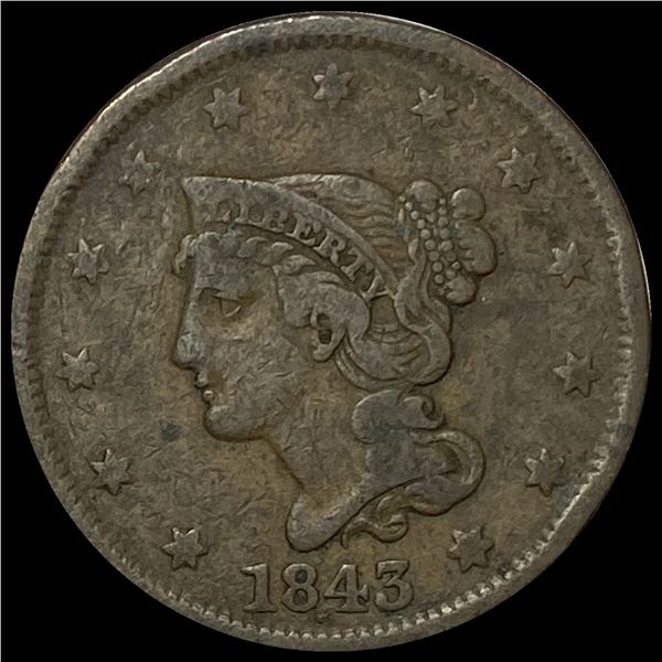 1843 Braided Hair Large Cent LIGHTLY CIRCULATED