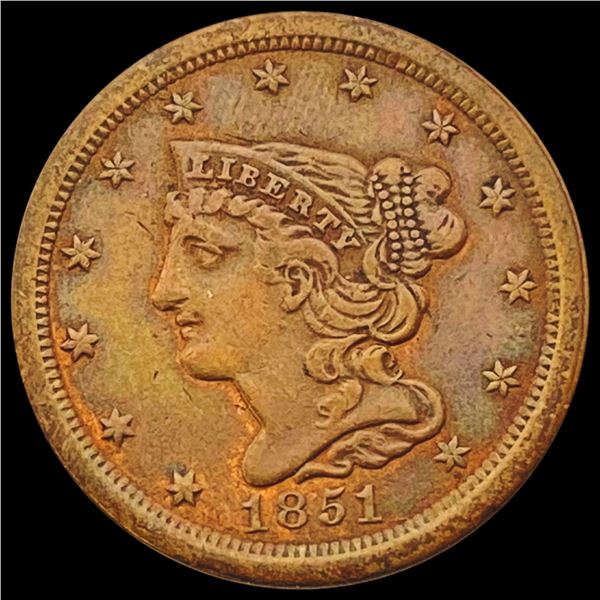 1851 Braided Hair Half Cent CLOSELY UNCIRCULATED