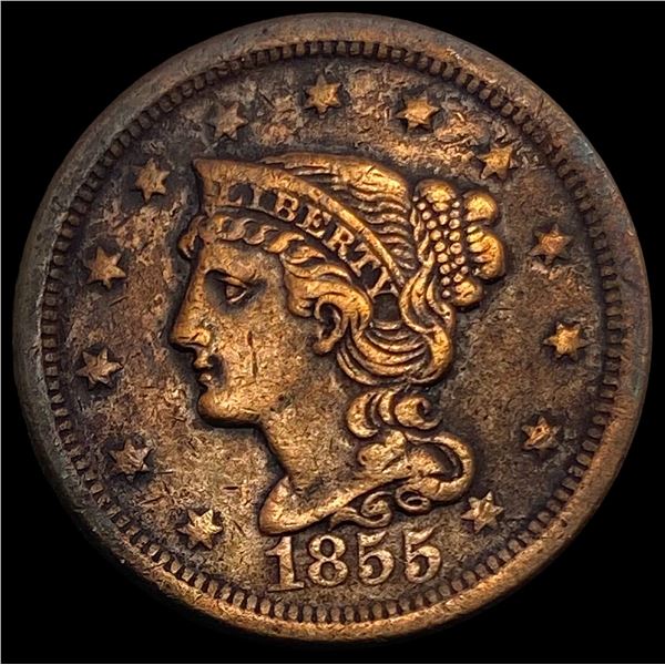 1855 Braided Hair Large Cent LIGHTLY CIRCULATED