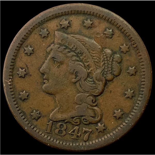 1847 Braided Hair Large Cent LIGHTLY CIRCULATED