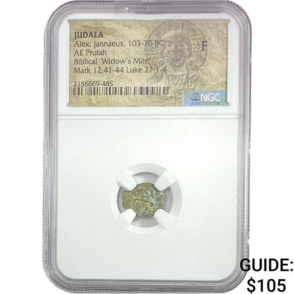 Judaea Alex, Jannaeus 103-76 BC Widow's Mite NGC F