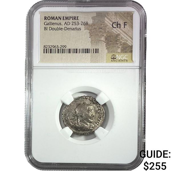 Roman Gallienus AD 253-268 BI Dbl-Denarius NGC Ch F