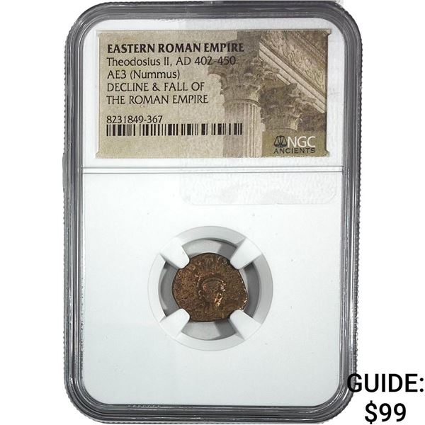 Eastern Roman Theodosius II AD 402-450 AE3 Nummus NGC