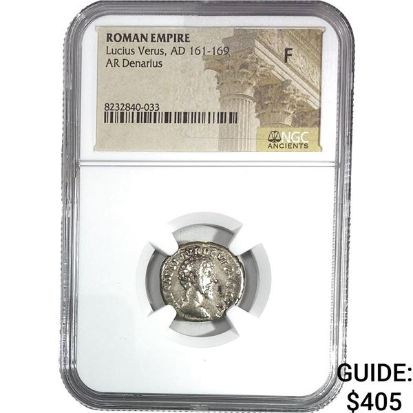 Roman Lucius Verus AD 161-169 Silver Denarius F