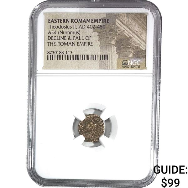 Eastern Roman Theodosius II AD 402-450 AE4 Nummus NGC