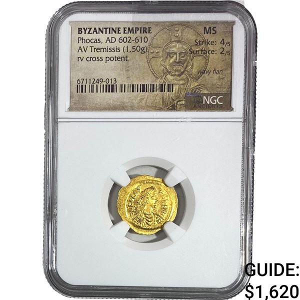 Byzantine Phocas AD 602-610 Gold Tremissis 1.50g NGC MS