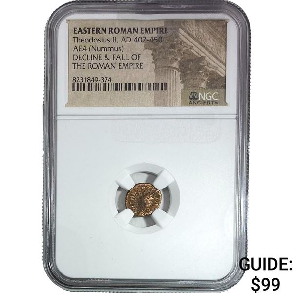 Eastern Roman Theodosius II AD 402-450 AE4 Nummus NGC