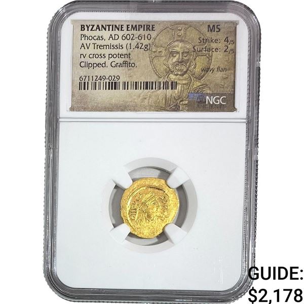 Byzantine Phocas AD 602-610 Gold Tremissis 1.50g NGC MS