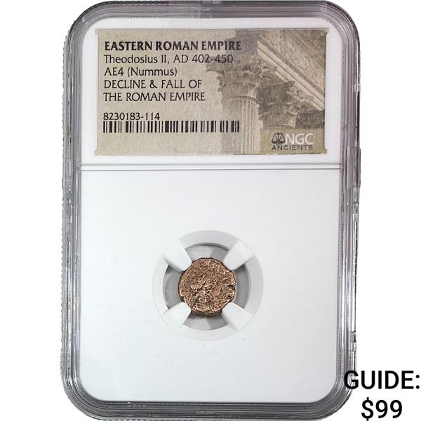 Eastern Roman Theodosius II AD 402-450 AE4 Nummus NGC