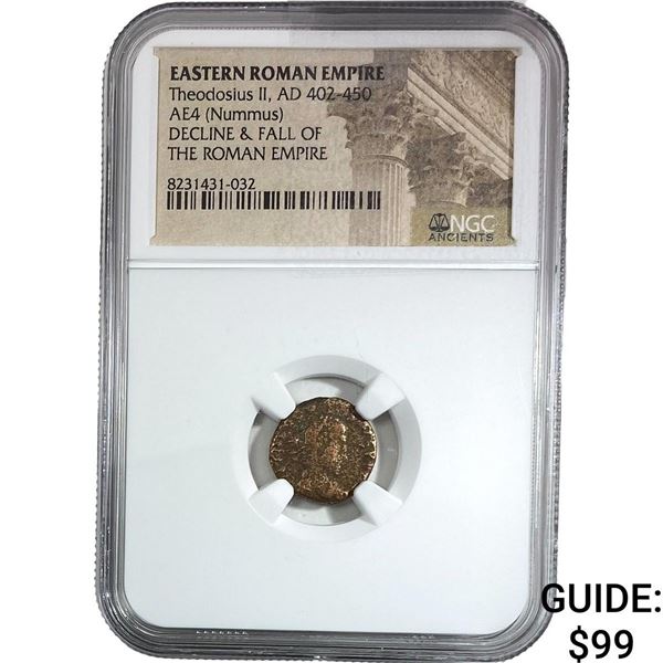 Eastern Roman Theososius II AD 402-450 AE4 Nummus NGC