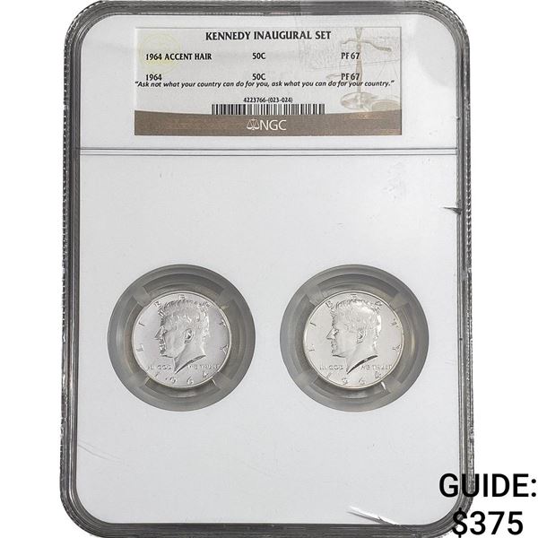 [2 Coins]1964 Silver Kennedy Half Dollar Accent Hair NGC PF67