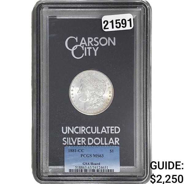 1881-CC Silver Morgan Dollar PCGS MS63 GSA Hoard