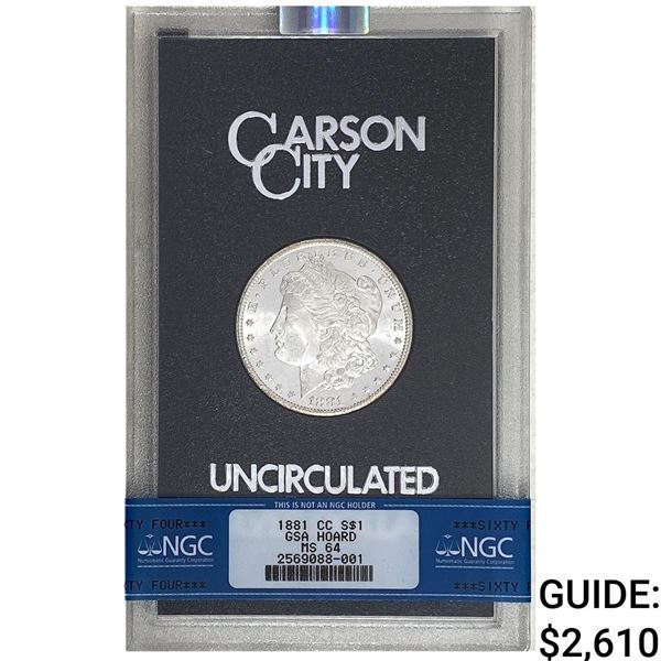 1881-CC Silver Morgan Dollar NGC MS64 GSA Hoard