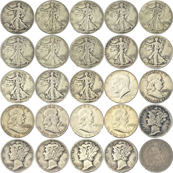 1891-1965 Large US Silver Coin Lot [25 Coins]