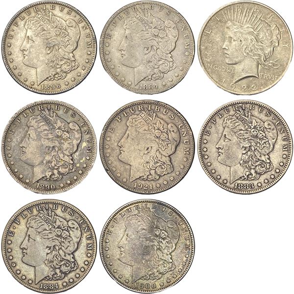 1883-1922 US Morgan & Peace Silver Dollar[8 Coins]