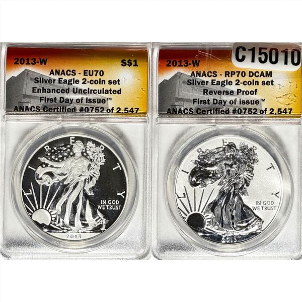 2013-W Silver Eagle ANACS RP70DCAM 2 Coin Set