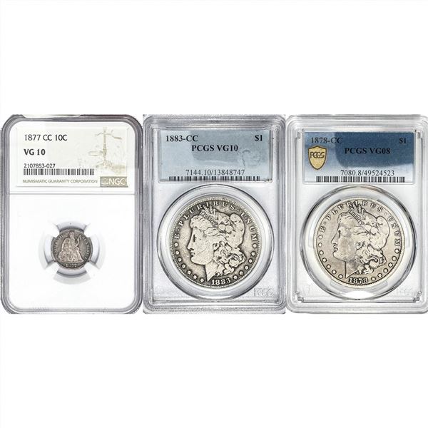 1877-1883 CC Mint Silver Coin [3 Coins] NGC/PCGS VG8/10