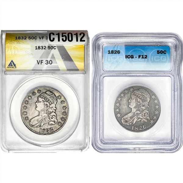 1826-1832 Capped Bust Half Dollar [2 Coins] ICG/ANACS F/VF12/30