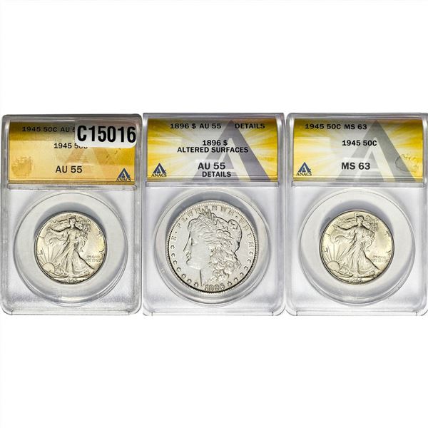 1896-1945 High Grade US Silver Coin [3 Coins] ANACS AU/MS55/63