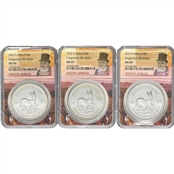2023 South Africa 1oz Silver Krugerrand [3 Coins] NGC MS69