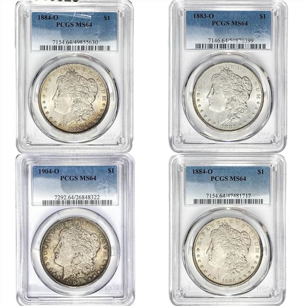 1883-1904 GEM BU Morgan Silver Dollar [4 Coins] PCGS MS64