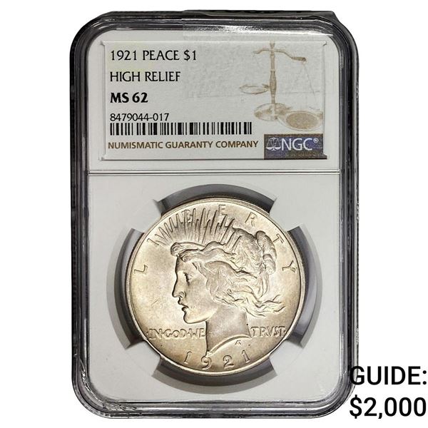 1921 Silver Peace Dollar NGC MS62