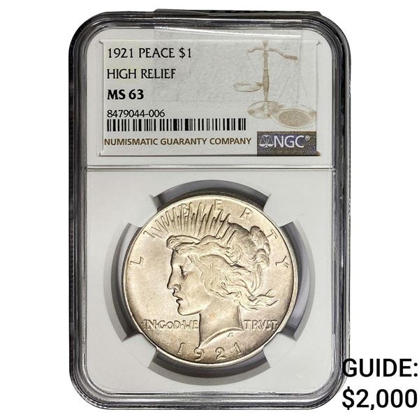 1921 Silver Peace Dollar NGC MS63