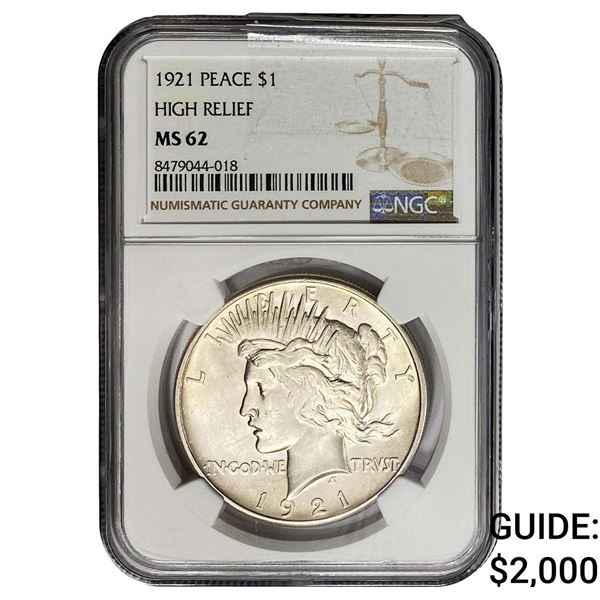 1921 Silver Peace Dollar NGC MS62