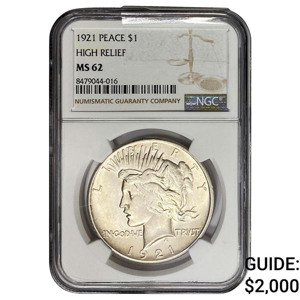1921 Silver Peace Dollar NGC MS62