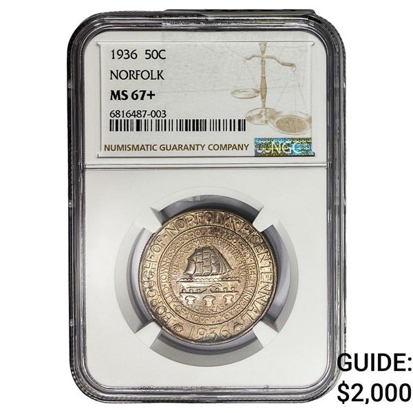 1936 Norfolk Half Dollar NGC MS67+