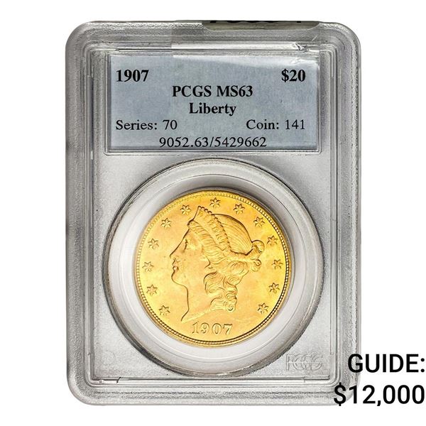 1907 $20 Gold Double Eagle PCGS MS63