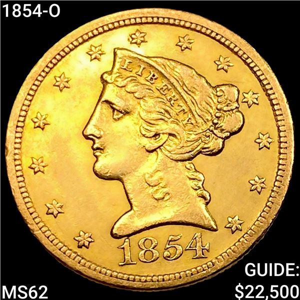1854-O $5 Gold Half Eagle UNCIRCULATED