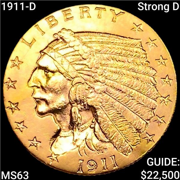 1911-D Strong D $2.50 Gold Quarter Eagle CHOICE BU