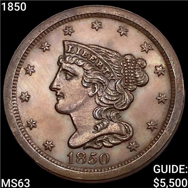 1850 Braided Hair Half Cent CHOICE BU