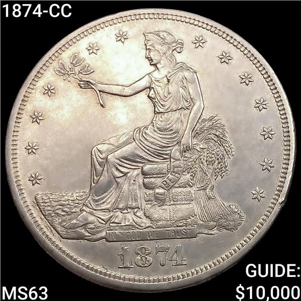 1874-CC Silver Trade Dollar CHOICE BU
