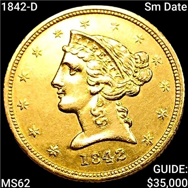 1842-D Sm Date $5 Gold Half Eagle UNCIRCULATED