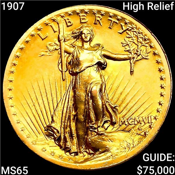 1907 High Relief $20 Gold Double Eagle GEM BU
